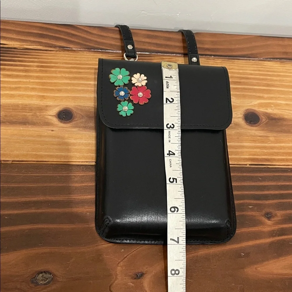 Most Wanted USA Black Leather Mini Crossbody With Colorful 3D Flowers
